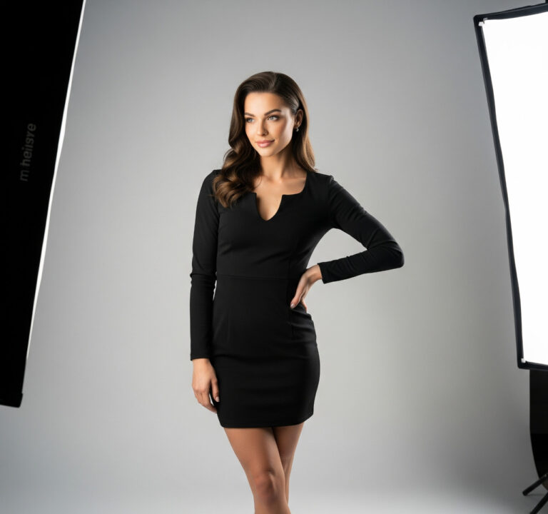 Modelo posando en estudio para book de fotos profesional