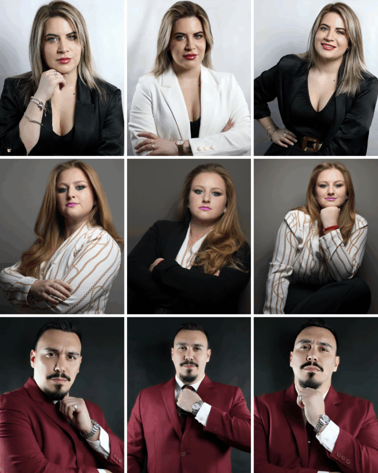 Collage de retratos profesionales de ejecutivos y directivos (mujeres y hombre) en Montevideo. Ejemplos de headshots y fotografía de marca personal para CEOs y equipos de liderazgo.