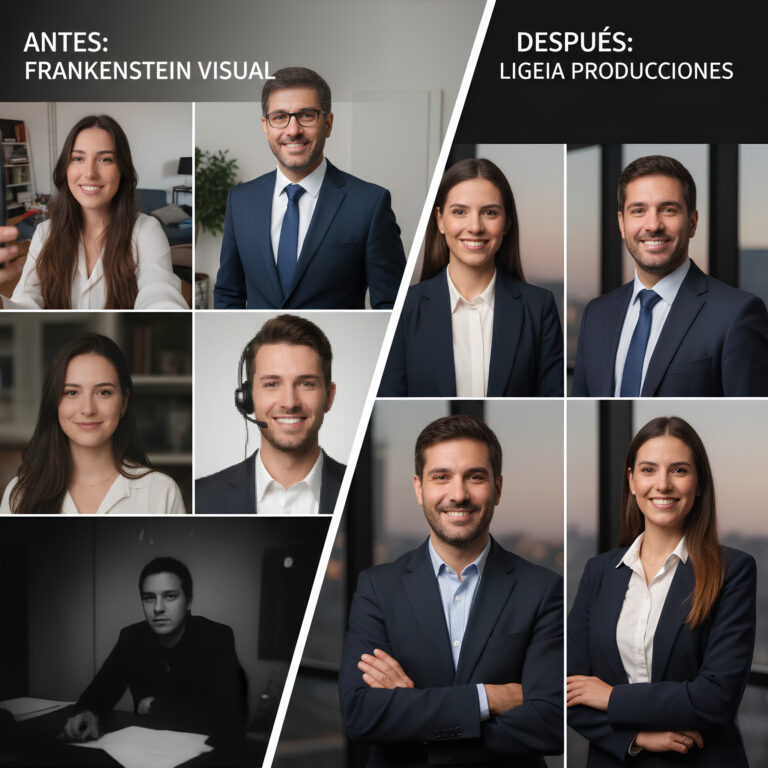 Cuadrícula de retratos profesionales de un equipo corporativo en Uruguay con iluminación y estilo coherente, representando una marca empleadora sólida.
